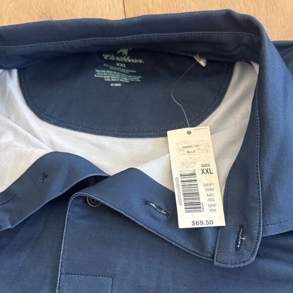 Caribbean Navy and Blue Patterned Polo Shirt - Picture 2 of 4